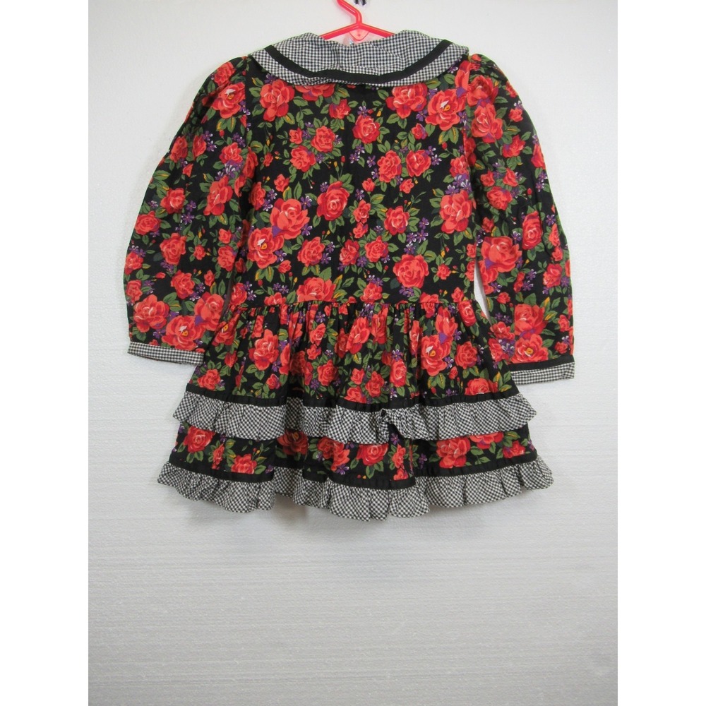Vintage 90s Floral Bloomcore Dress Girls 5T Ruffles Long Sleeve Cotton - Picture 5 of 5